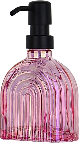 Dispensador de jabón de cocina de vidrio para baño, 9 onzas, dispensador de jabón moderno líquido recargable para jabón de manos, dispensador de