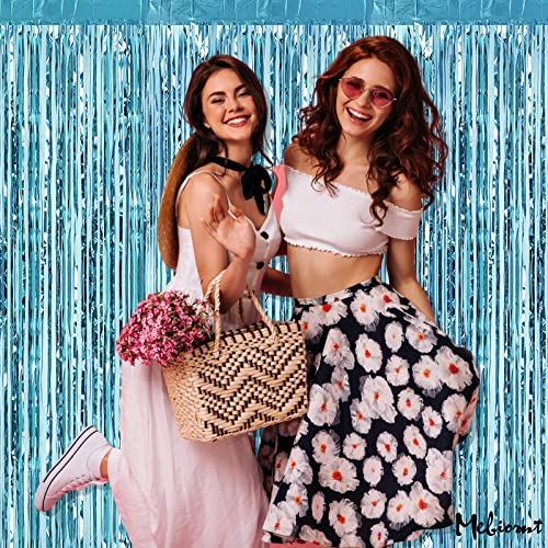 Image of 4 Pack Fringe Curtain Backdrop, 3.2Ft x 9.8Ft Light Blue Metallic Tinsel Foil Fringe Streamers Background for Photo Booth Birthday Wedding Baby Shower Easter Pool Ocean Underwater Party Decorations