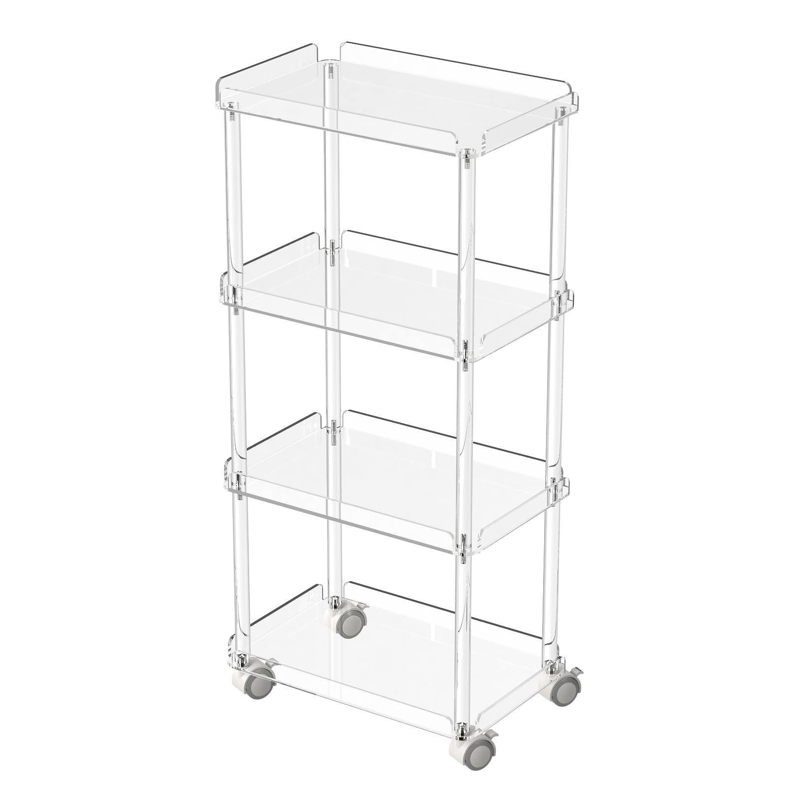 AquiverAcrylic Slim Storage Cart - 4 Tiers Narrow Rolling Cart - Utility Cart for Kitchen, Bathroom, Living Room, Laundry - 15.6 '' L x 10.2 '' W x 33.9 '' H