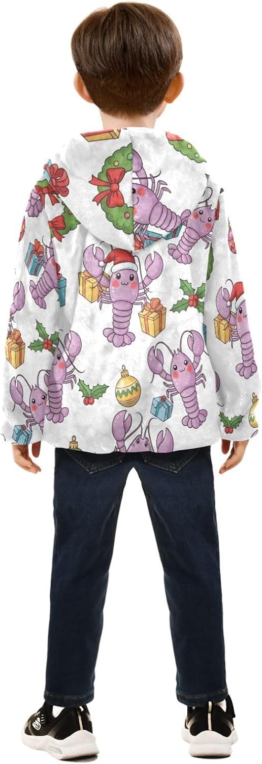 GuoChe Purple Lobsters Christmas Toddler Fleece Zip Up Children Clothing