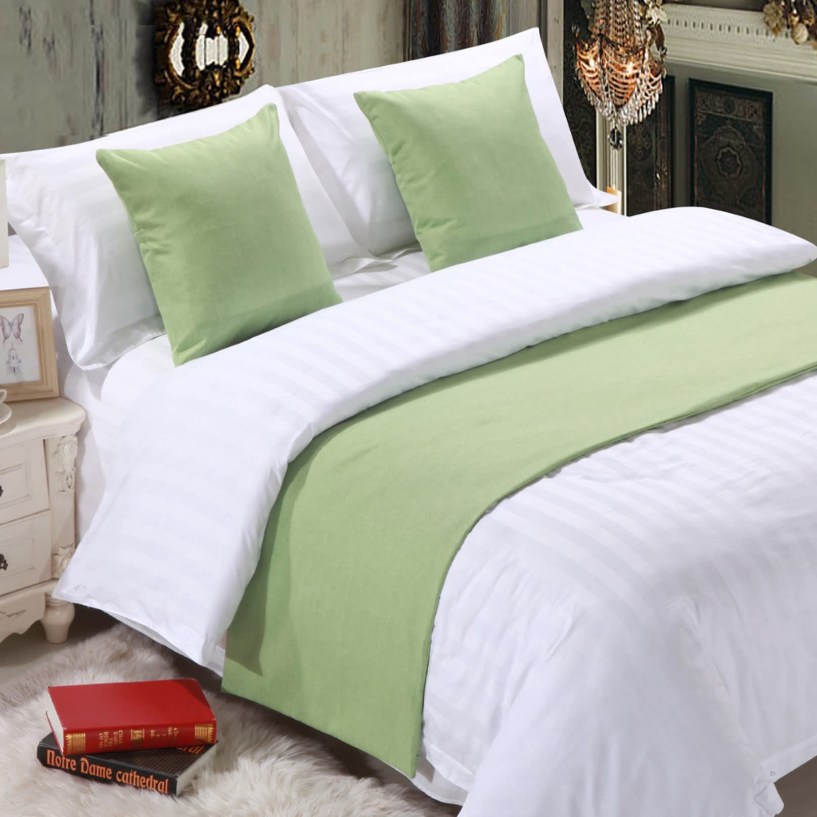 Bed Runner for Foot of Bed Bed Linen Bedspread Solid End Towel Cover Bedding Protection Bed Scarf for Hotel Bedroom Decor, Green 50 * 180cm โ image 1