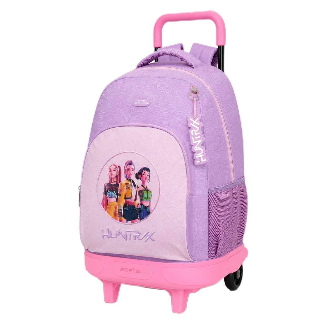 Safta | Mochila Grande con Ruedas K-Pop Demon Hunters Iconic Compact Evolution Extraíble, Lavable, Espalda y Hombreras Acolchadas, Portabotellas, Base Reforzada, Mochila Niña, Medidas 33x22x45 cm