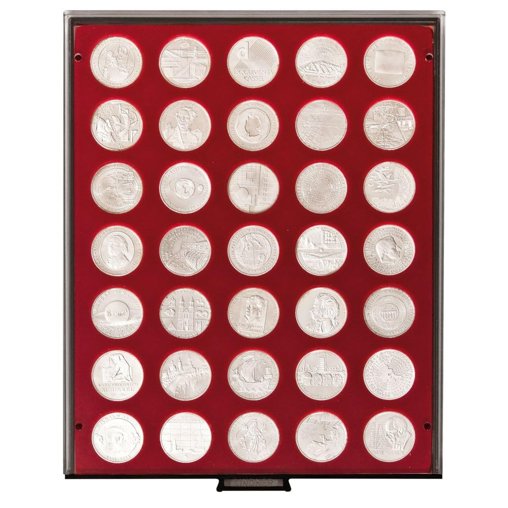 Bandeja para monedas con 35 hoyos de vidrio ahumado LINDNER 1