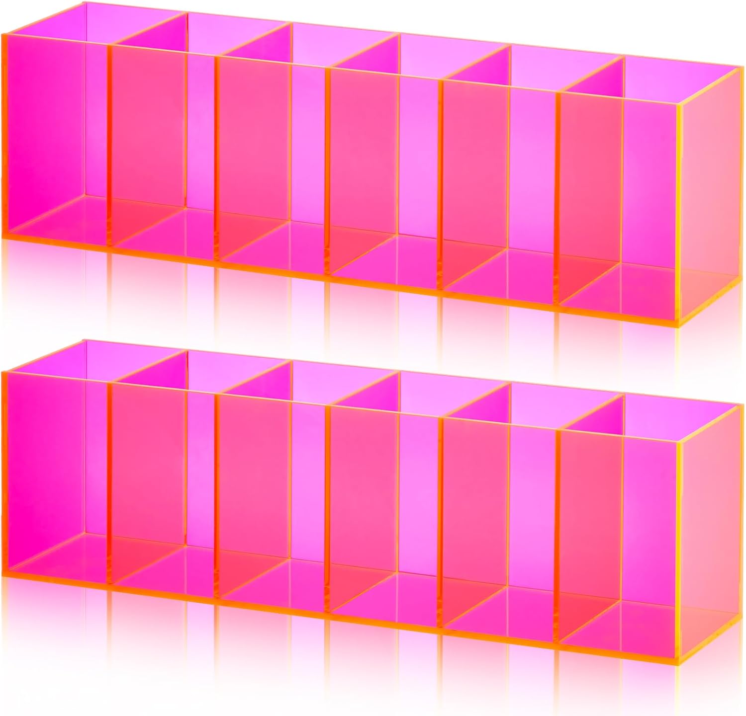 2 Pack Acrylic Makeup Brush Holder 6 Compartments Pencil Organizer Cup Pencil Holder for Desk Pen Organizer Storage Pen Holder for Accessories Cosmetic Brushes Office Bathroom Kitchen Supplies (Black)