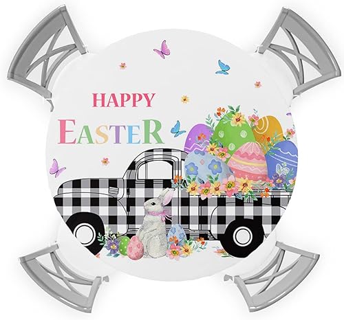 Miniatura 1 de Mantel redondo de huevo de Pascua, mantel elástico, impermeable, para interiores y exteriores, mantel de tela elástica para cena, fiesta, ducha,