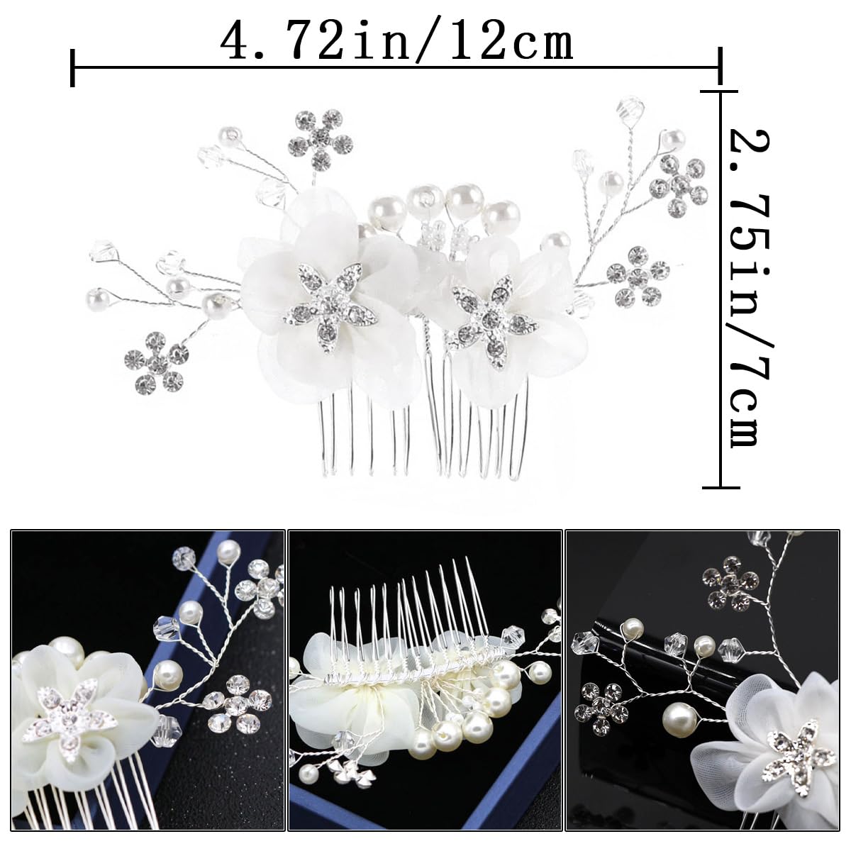 2 PCS Bride Wedding Flower Hair Comb Pearl Flower Rhinestone Hair Pins Handmade Bridal Bridesmaid Headpiece Stylish Elegant Floral Hair Pieces for Women and Girls Hair Jewelry Side Accessories - Image 2