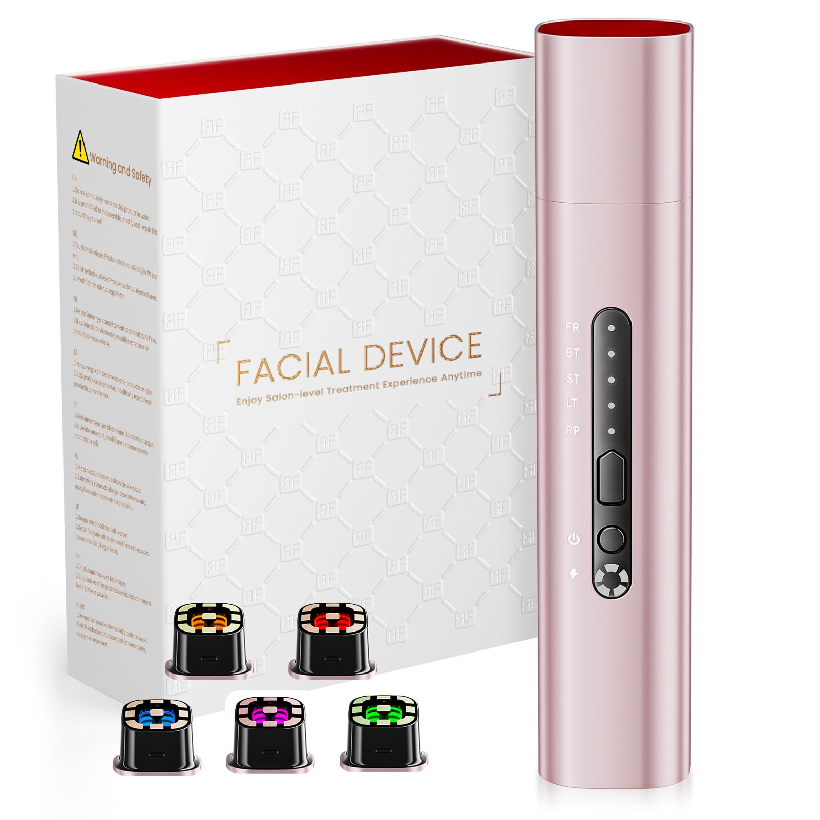 Gesichtsmassagegerät Radiofrequenz 5-in-1, EMS & Lichttherapie, Straffendes Lifting für Gesicht & Hals, Reduziert Falten, Feine Linien & Vergrößerte Poren, Anti-Falten, für Straffere Haut (Roségold)