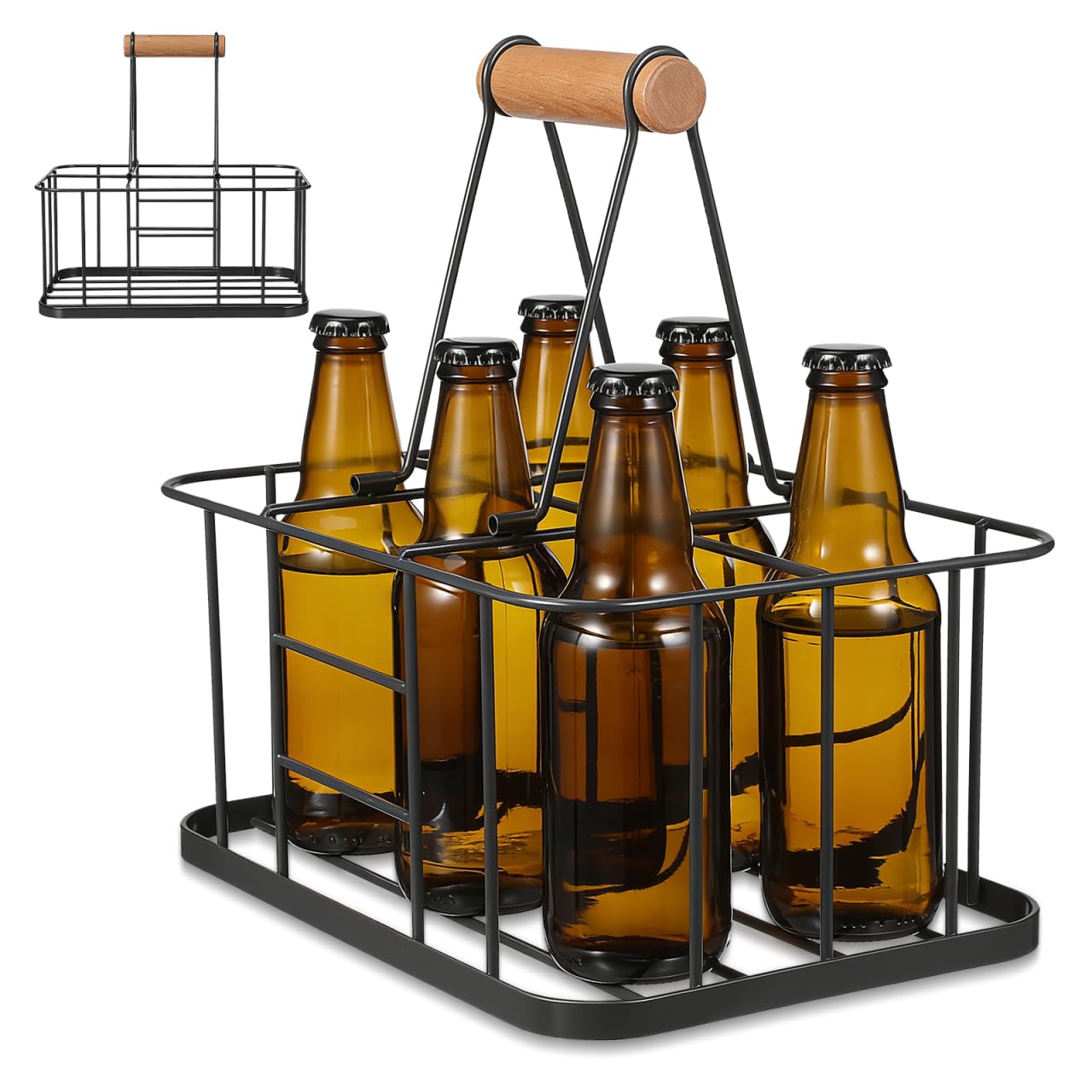 Cabilock Metall Weinregal Für 6 Flaschen Vertikales Rotwein Display Regal Dekorativer Flaschenhalter Mit Holzgriff Platzsparend Für Küche Bar Zuhause Und Party