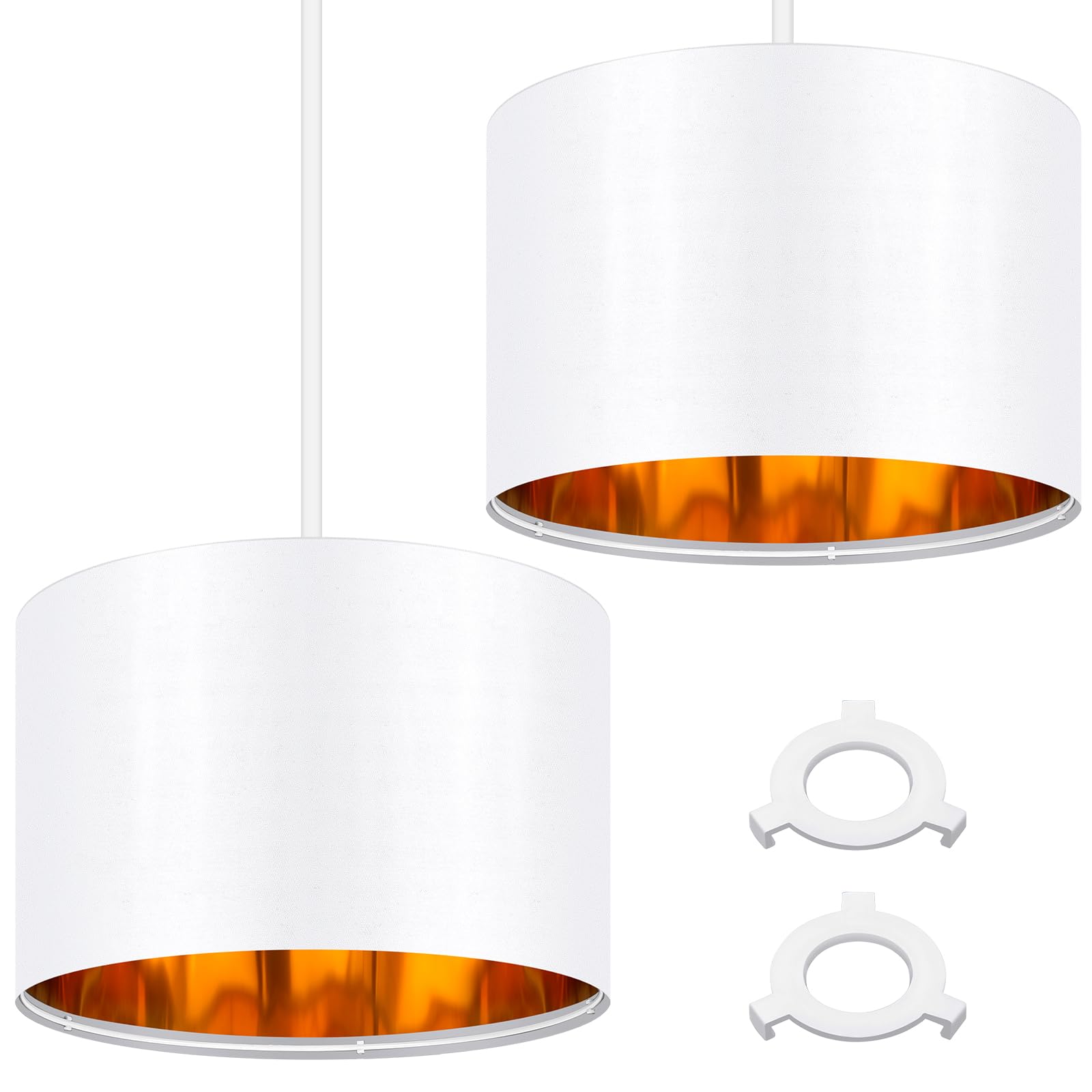 Weewooday Confezione da 2 paralumi bianchi per soffitto da 30,5 cm, stile moderno, dorato, con anello adattatore per paralume da E27 a E14, per lampade a sospensione, lampade da tavolo o da comodino
