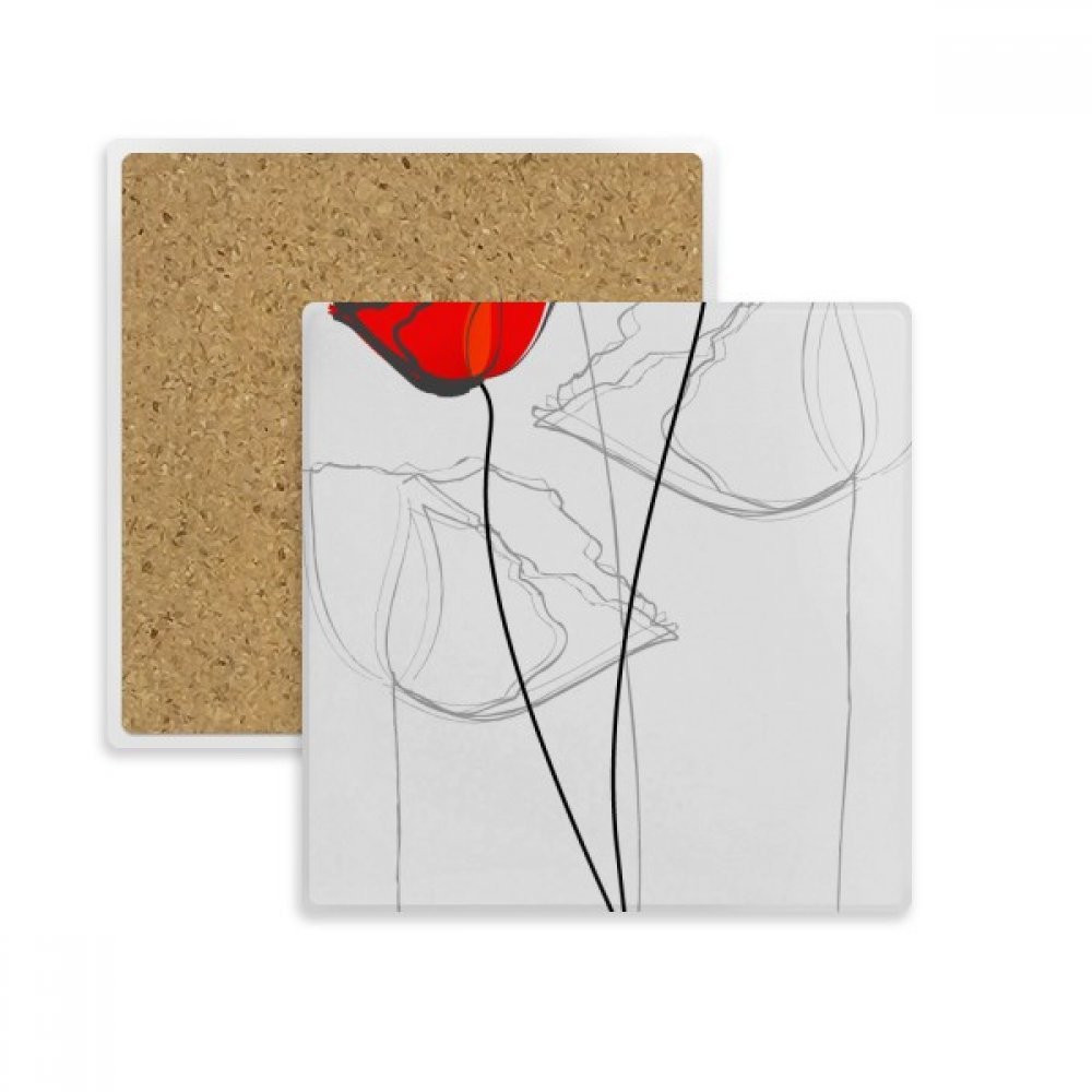 Dessous de verre carré en pierre absorbante avec motif de fleur de pavot rouge