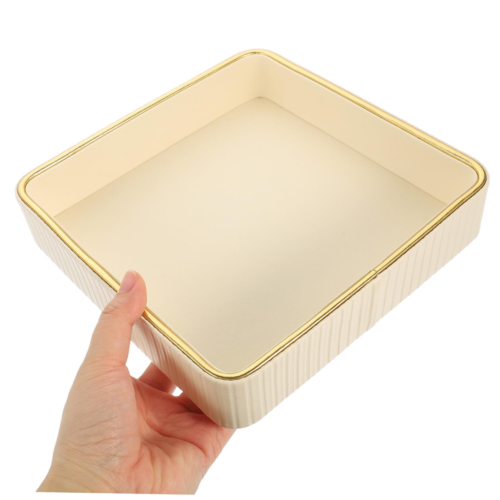 Toyvian Bandeja Cuadrada de Cuero Blanco Borde Dorado Fácil de Limpiar para Llaves y Joyas Adecuado para Tocador y Sala Moderna