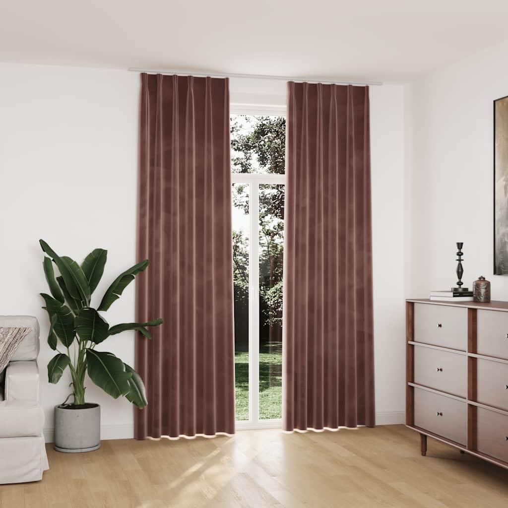 Fengshui Aksamitne zasłony z haczykami, 2 szt., antyczny róż 140 x 245 cm, zasłony do salonu, sypialni, nieprzepuszczające światła, aksamitne zasłony z metalowymi haczykami do szyn, można prać w