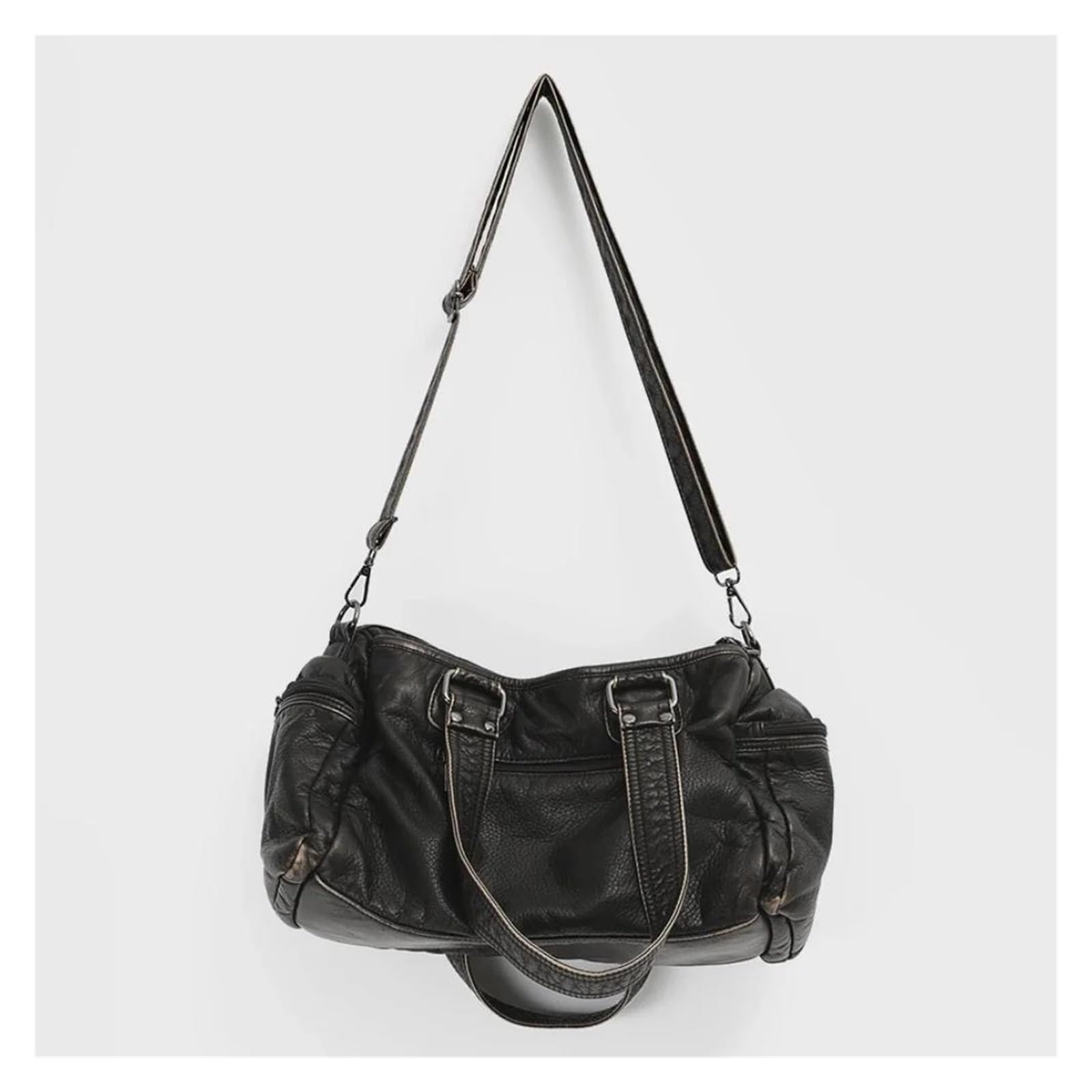 Motorradtasche Motorradtasche Große Kapazität Multi Pocket Bag Einzelne Schulter Umhängetasche Vintage Gewaschenes Leder Motorradhelmtasche Aufbewahrungstaschen