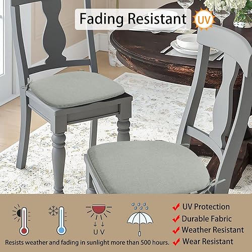 Miniatura 4 de Magpie Fabrics - Juego de 4 cojines para sillas de interiorexterior de 17"x16"x2" con lazos, almohadillas de asiento en forma de U impermeables para