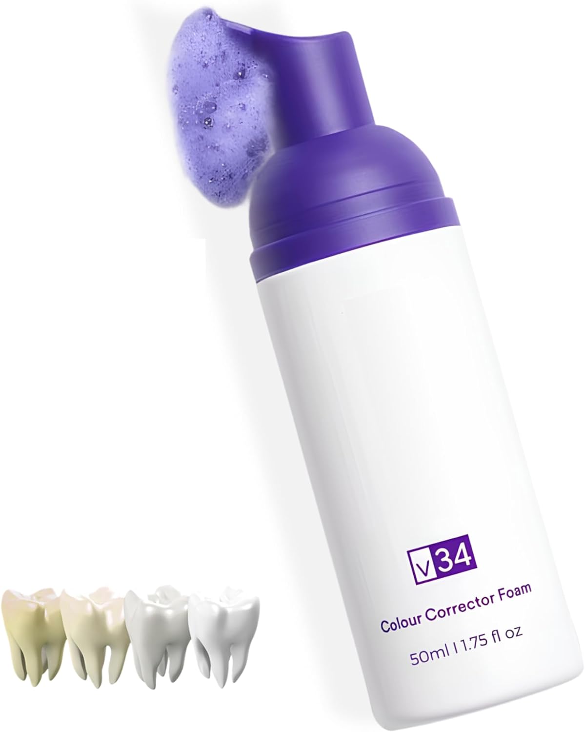 Teeth Whitening Foam with Purple Color Correcting Technology – 50ml Gentle Formula for Daily Use, Stain Removal, Mint Flavor, Safe for Sensitive Teeth, Enamel-Friendly Whitening