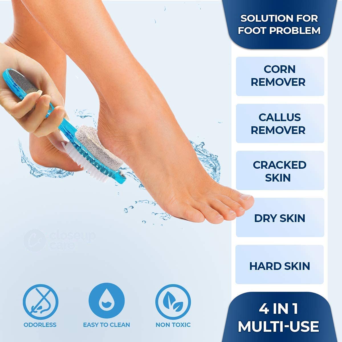 STETIX 4 In 1 Foot Pedicure Brush, Pumice Stone, Scrubber & File | Remove Dry, Crack Hard Skin, Calluses and Warts | Restore Skin Smoothness | Pedicure Brush Foot Scrubber Callus Remover | for Feet, Toes, Nails Cleaning Bathing Manicure Paddle Brush| 2