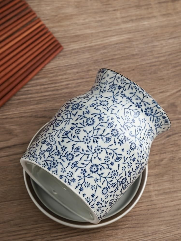 カトラリー水切り セラミックキッチン用品ホルダー、中国のヴィンテージキッチン用品ホルダー、ドリップトレイ付きカトラリー水切り、シンク