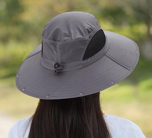 Miniatura 8 de HUAMULAN Sombrero de sol de ala grande para mujer con solapa para el cuello, sombrero de secado rápido para senderismo, pesca, safari, UPF 50+