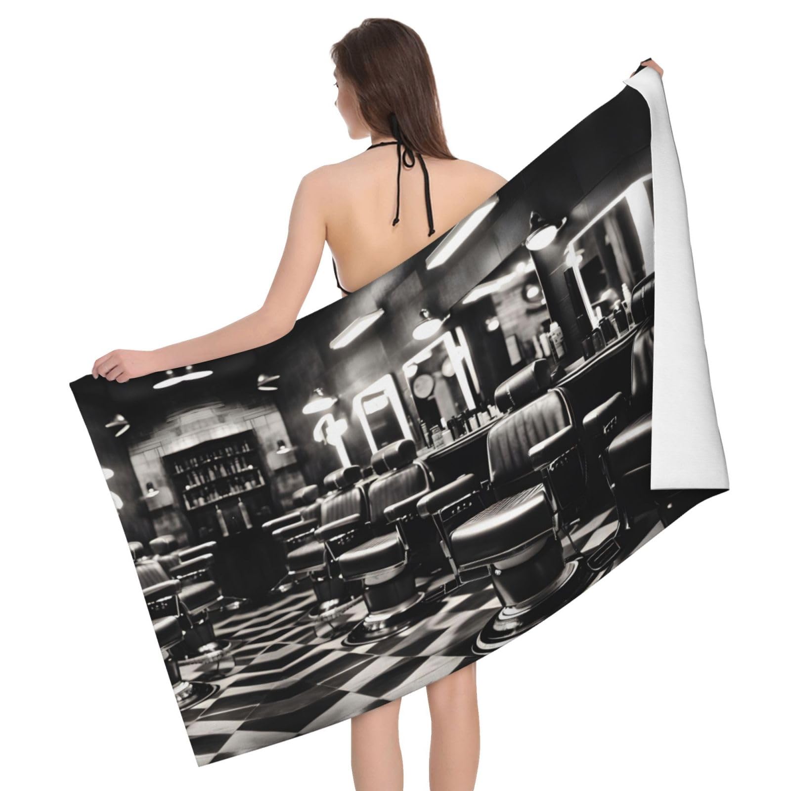 Serviette de bain ultra absorbante Barber Shop grand format doux et séchage rapide