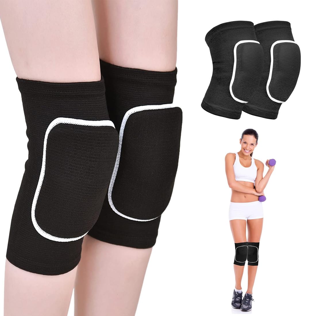 1 Paio Ginocchiere Sportive, Morbido Protezione del Ginocchio, Sostegno Elastico, per Running, Calcio, Basket, Palestra, Allenamento, Nero, Taglia M