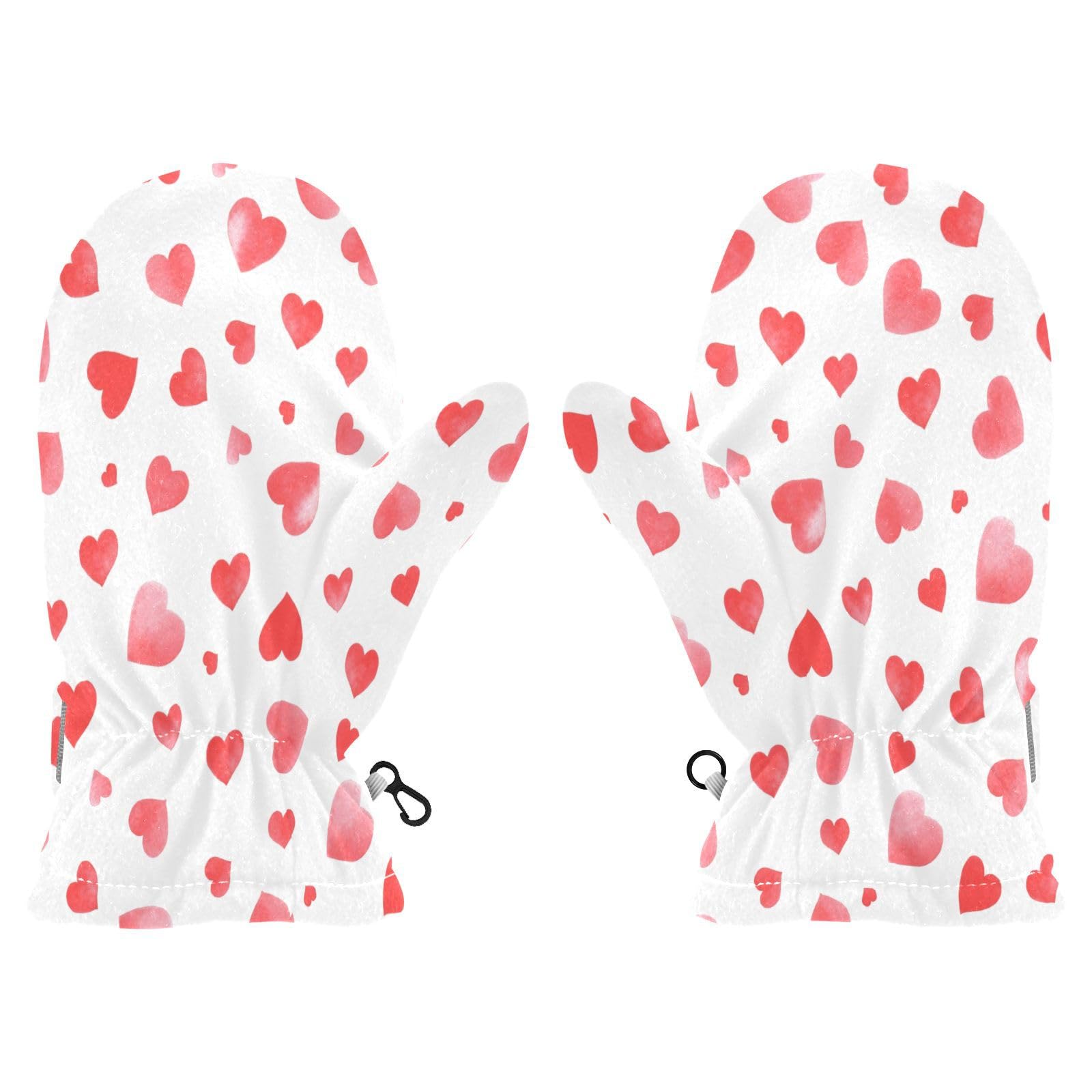Kids Winter Gloves Mittens Red Hearts Valentines Day Cold Weather Outdoor for Girls Boys Warm Mittens 4-6 Years