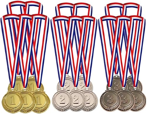 15 Pack Gold Silver Bronze (123) Award Position Medal Set with Ribbon