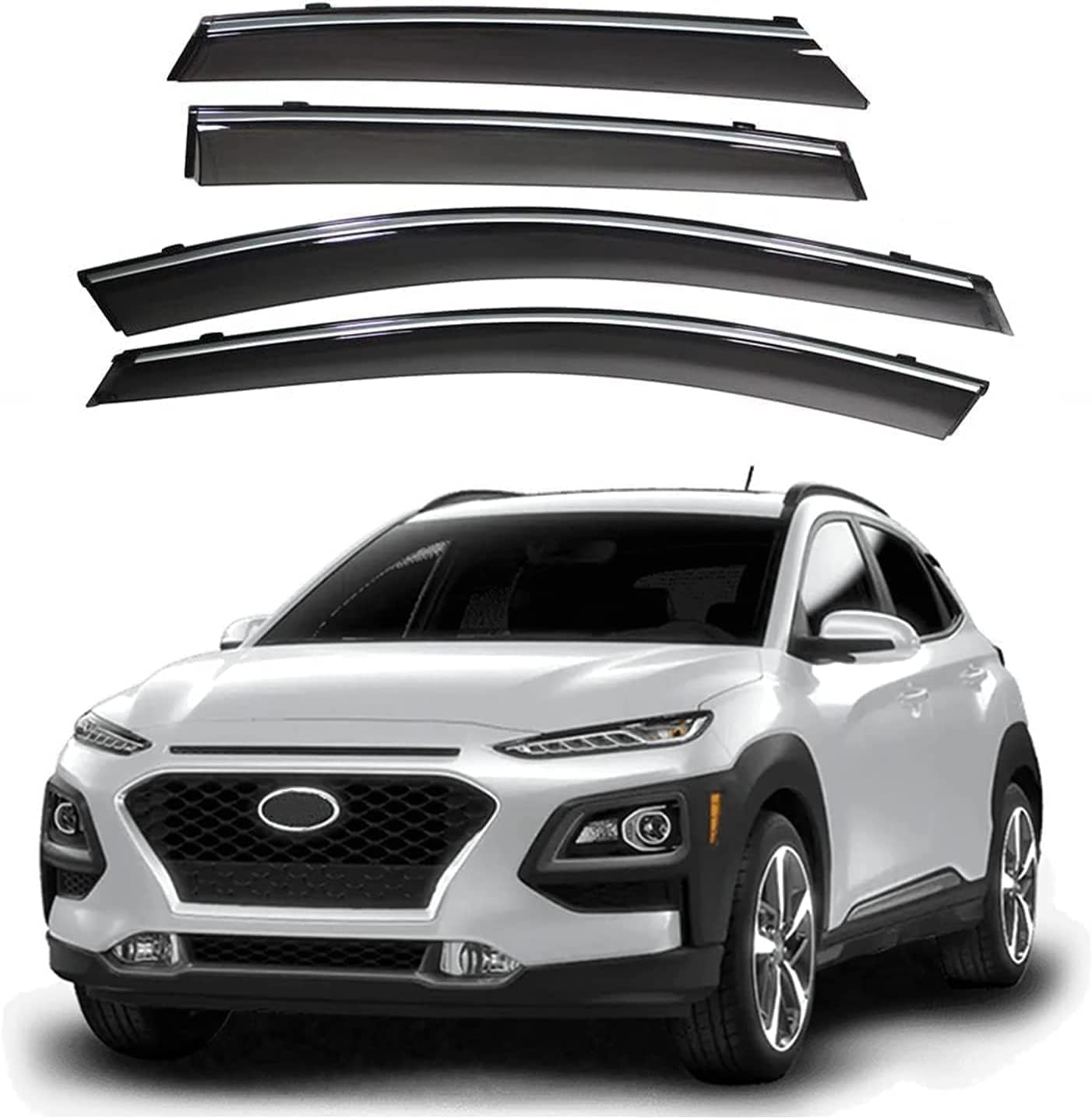 FengXH Window Deflectors for Hyundai Kona 2017-2020 - 4pc Smoke Tint, Waterproof, Noise Reducing.