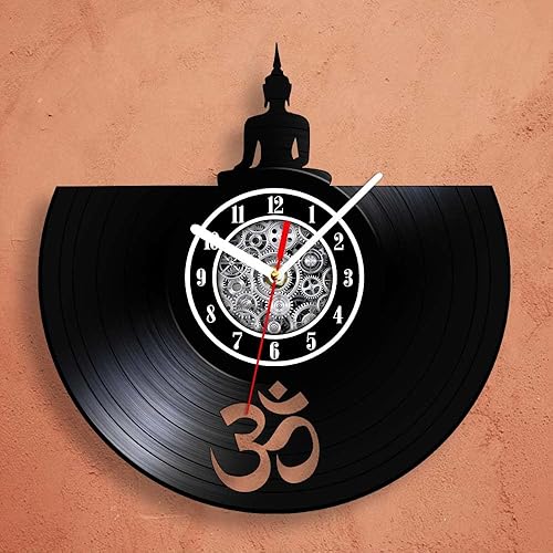 Miniatura 4 de The Geeky Days Reloj de pared con disco de vinilo de cuarzo silencioso con diseño de mandala para yoga, medita el loto zen, espíritu de Buda, arte
