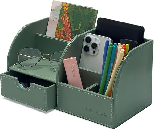 Miniatura 14 de UnionBasic Organizador de escritorio, Organizador de escritorio multifuncional de cuero para oficina, soporte para bolígrafos - Caja