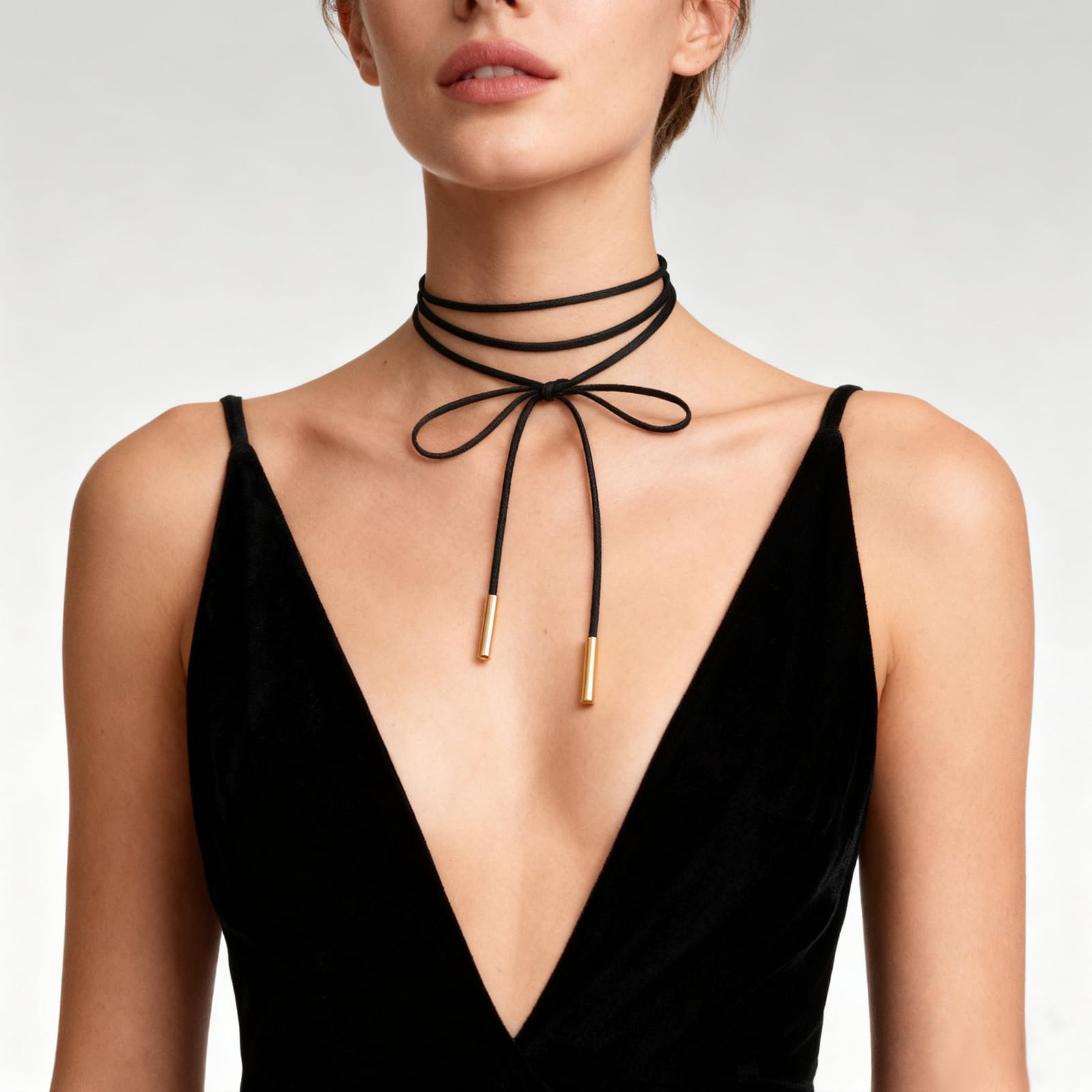 1 x długi naszyjnik typu choker dla kobiet, naszyjnik damski, welurowy, czarny, gotycki naszyjnik z kokardką, styl vintage, na urodziny, Halloween, Boże Narodzenie