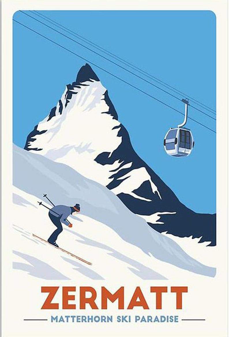 Bioprocess Zermatt Matterhorn Ski Paradise Poster Retro Style Wall Decor Metal Tin Signs Poster 8X12 Inches