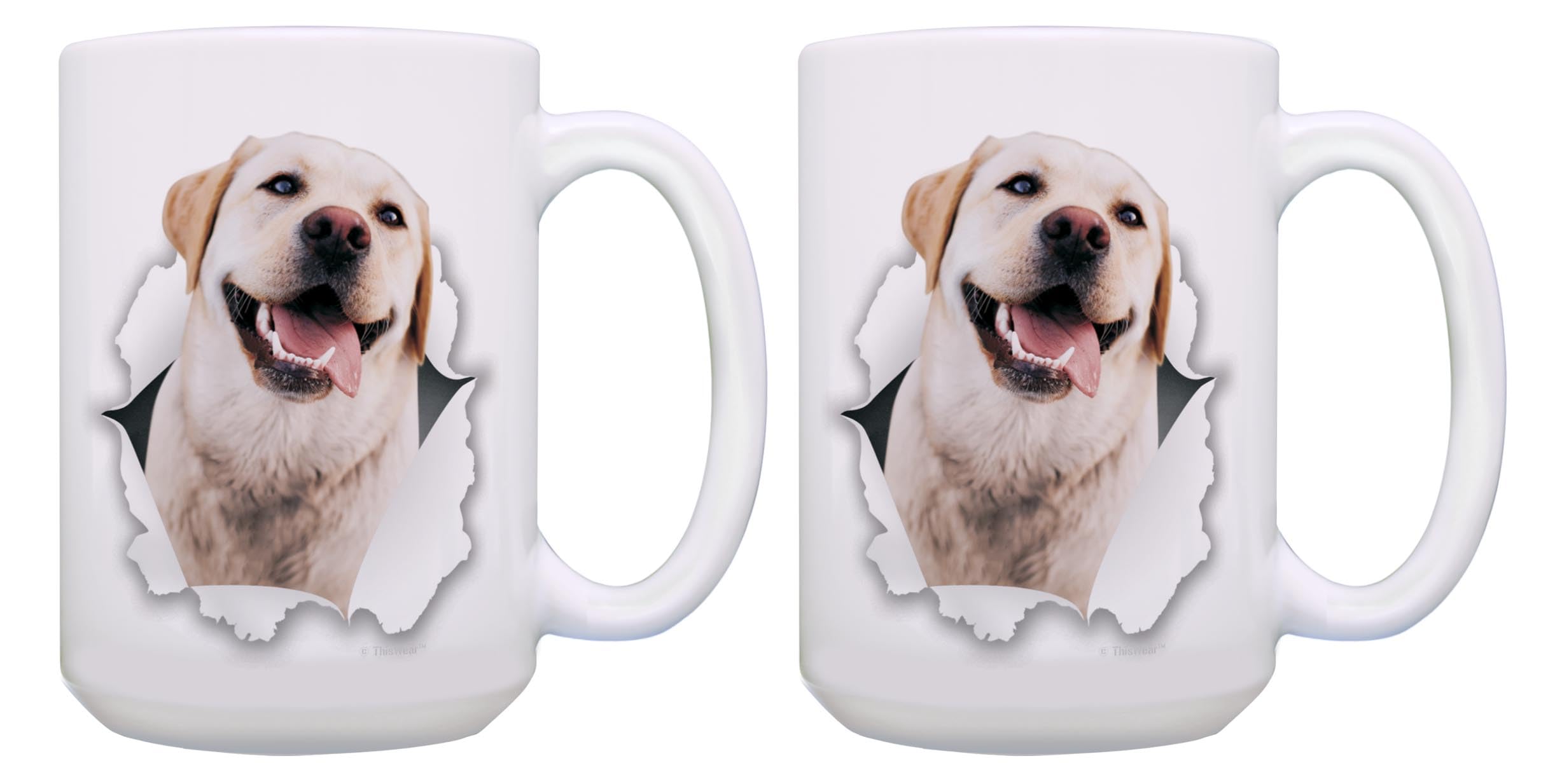 ThisWear Yellow Lab Mug Set Labrador Face Cups Lab Themed Gifts 2 Pack 15oz Ceramic Coffee Mug Set