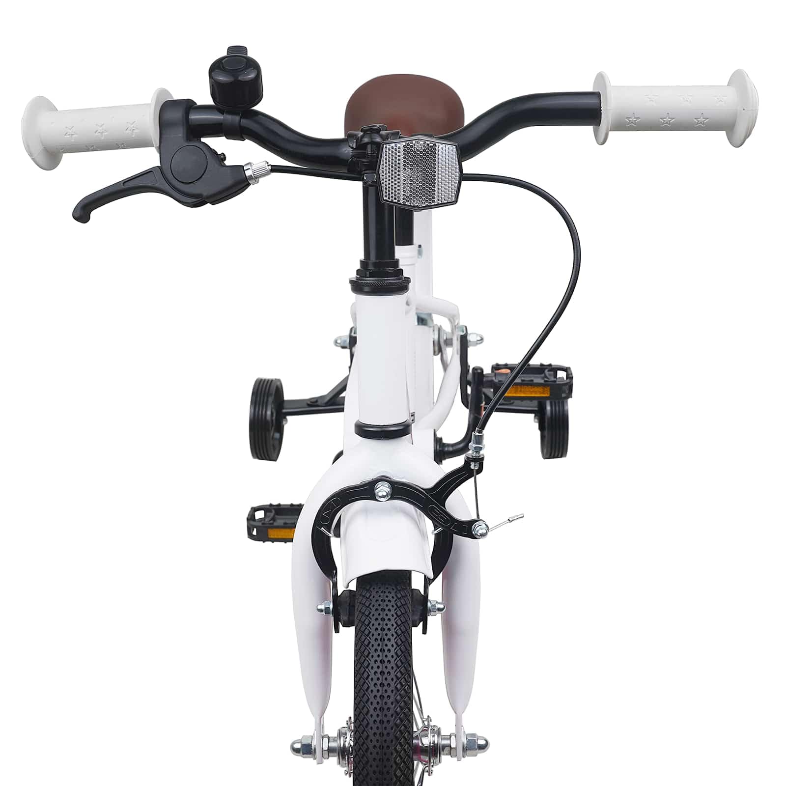 Bicicleta infantil de acero verde claro con manillar ajustable y asiento para 2-4 años, incluye guardabarros, timbre, llanta y freno de contrapedal