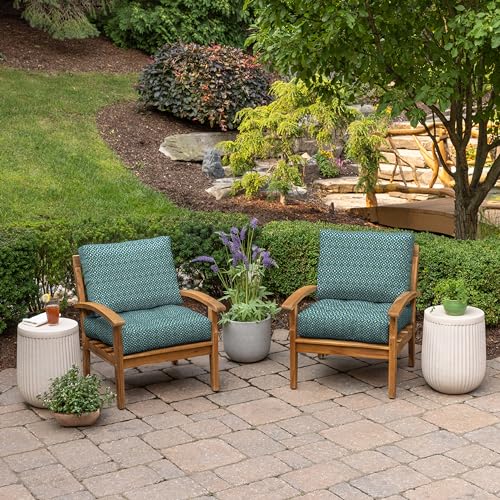 Image of Arden Outdoor Plush Modern Tufted Blowfill Deep Seat Set, 24 x 24, Water Repellent, Fade Resistant, Deep Seat Bottom and Back Cushion for Chair and Sofa, Alana Tile
