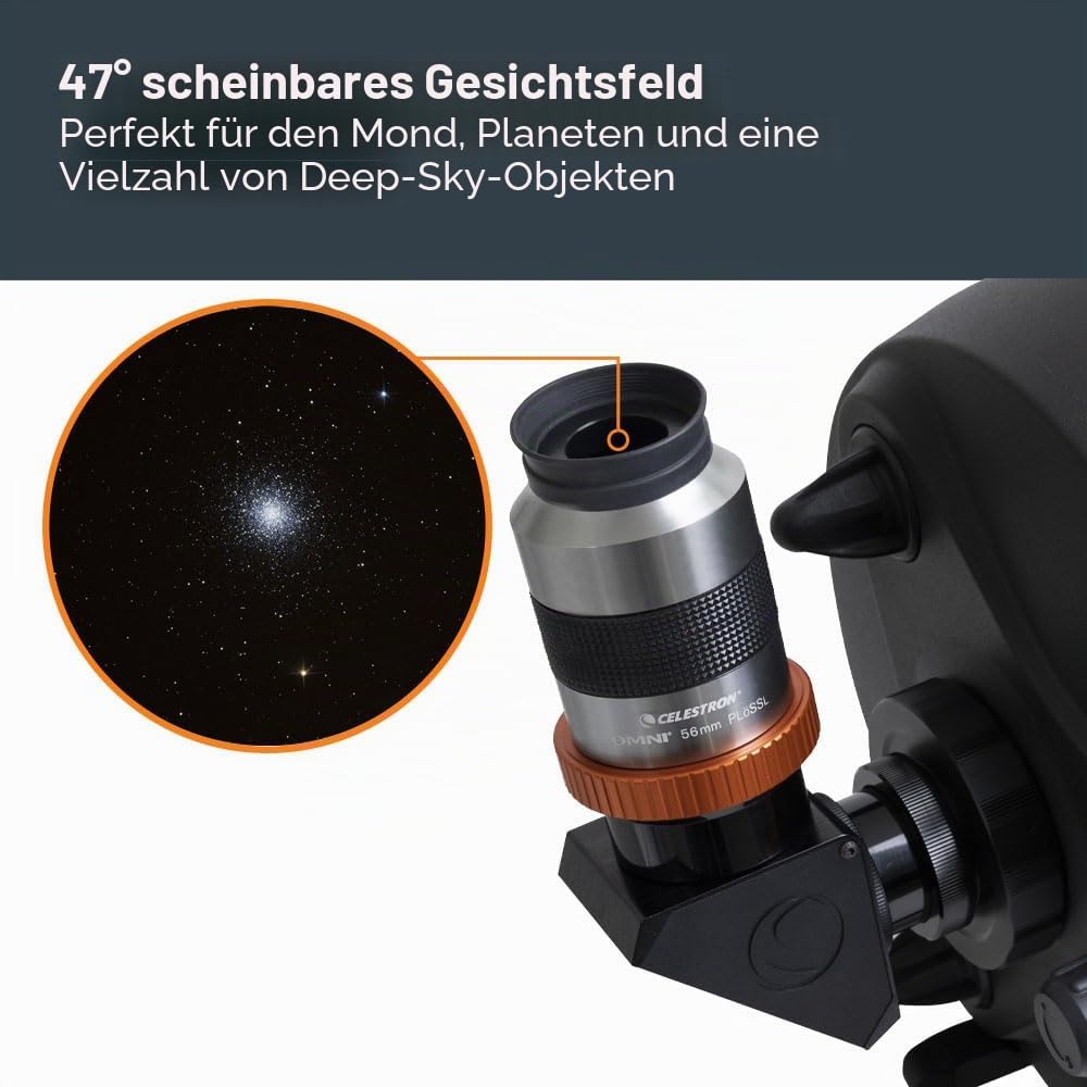 Celestron 93328 Omni 2" Eyepiece with 56 mm Ultra-Long Focal Length and Superior Light Transmission - Suitable for Viewing Deep Sky Star Clusters, Nebulae and Galaxies, Silver/Black