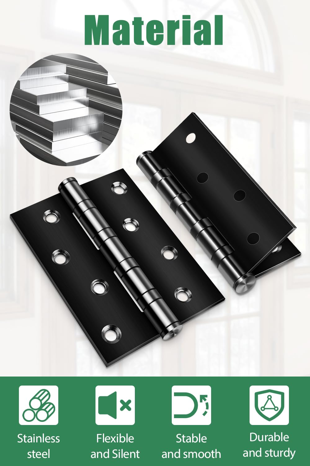Heavy Duty Door Hinges Black 4 Inch (100mm), Bolatus Heavy Duty Ball Bearing Hinges Stainless Steel Door Hinge for Wooden Doors(1Pairs) - Image 4