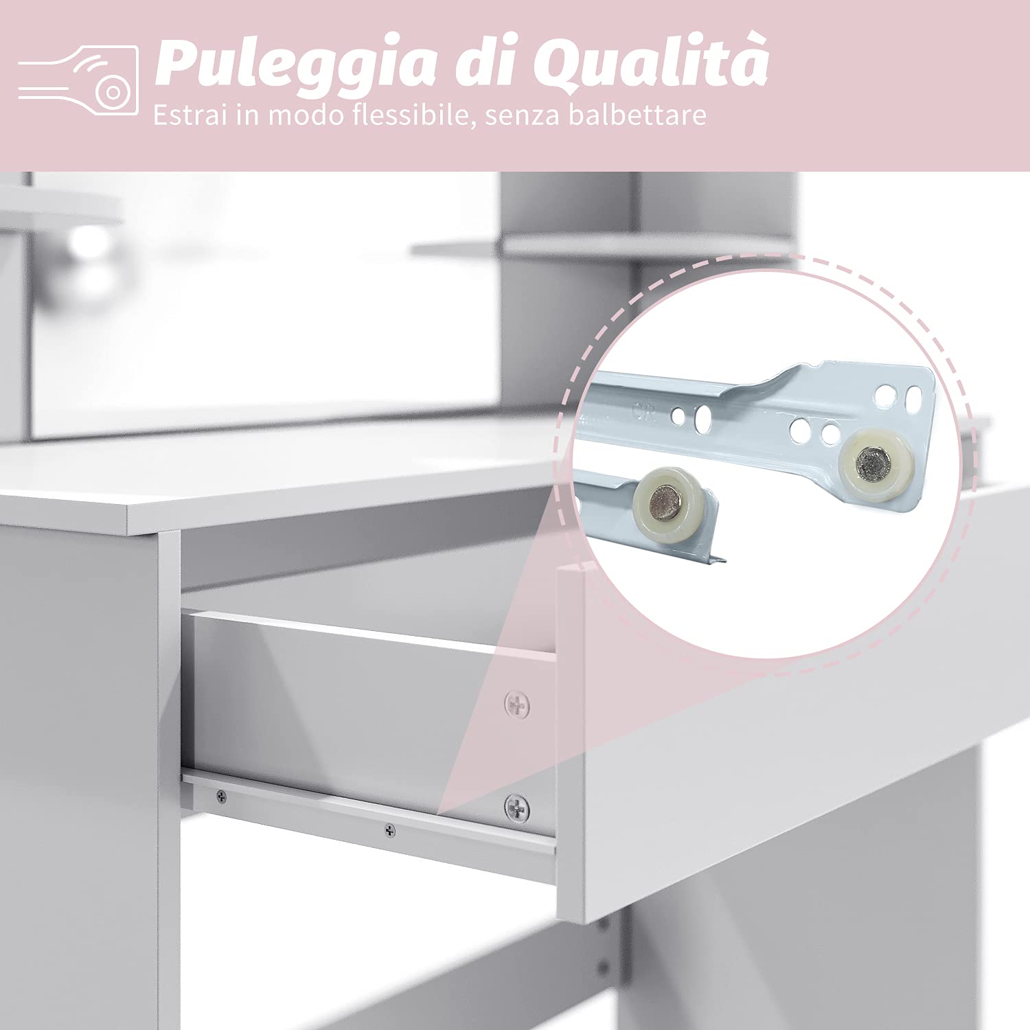 SONNI Toeletta Trucco con Luci, Tavolo da Trucco con Specchio e Sgabello,con Lampadine Luce a 3 Toni Luminosità Regolabile LED 108x40x140cm Bianco