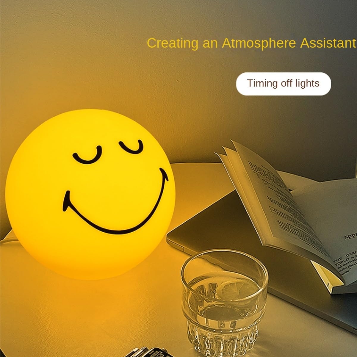 Luz nocturna recargable con cara sonriente - SleeppingCute lámpara de pie para niños, luz de estado de ánimo ajustable tricolor