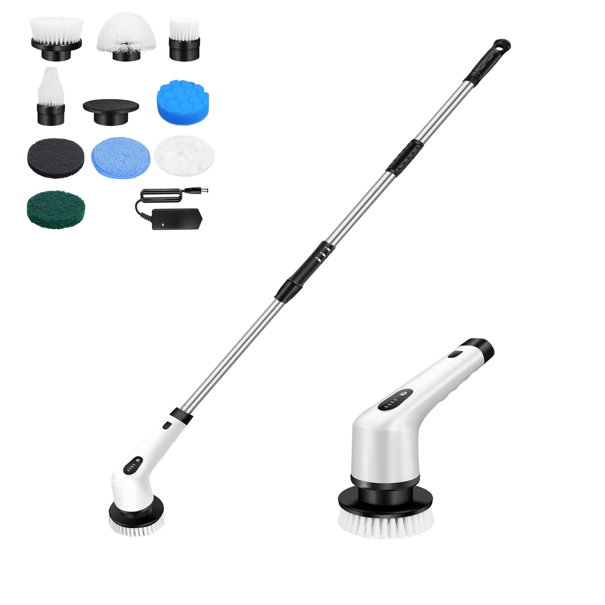 Electric Spin Scrubber, Cordless Electric Scrubber for Cleaning, Adjustable & Detachable Handle Shower Scrubber with 9 Replaceable Brush Heads, Cordless Electric Scrubbe for Floor,Bathroom, Kitchen