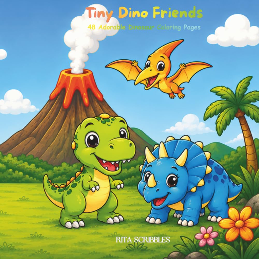 Tiny Dino Friends: 48 Adorable Dinosaur Coloring Pages for Kids Ages 3–8