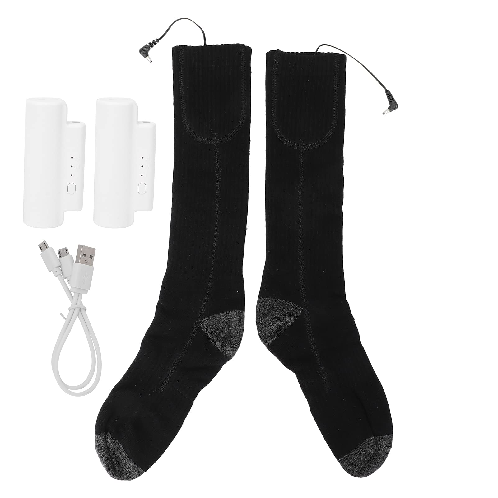 Calzini riscaldati elettrici Calzini termici con batteria ricaricabile USB in morbido cotone addensato Grigio Nero
