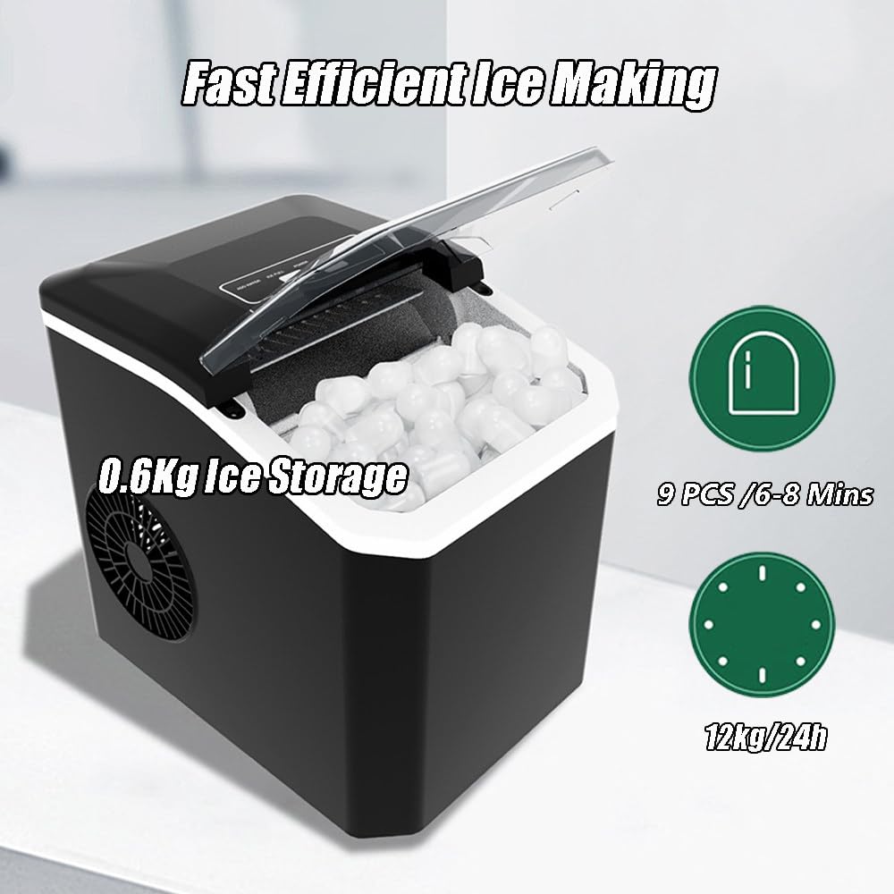 Macchina per il ghiaccio portatile, da banco, crea cubetti di ghiaccio a forma di proiettile in 7 minuti, produzione di 11,8 kg/24 ore, autopulente con paletta e cestello per il ghiaccio, ideale