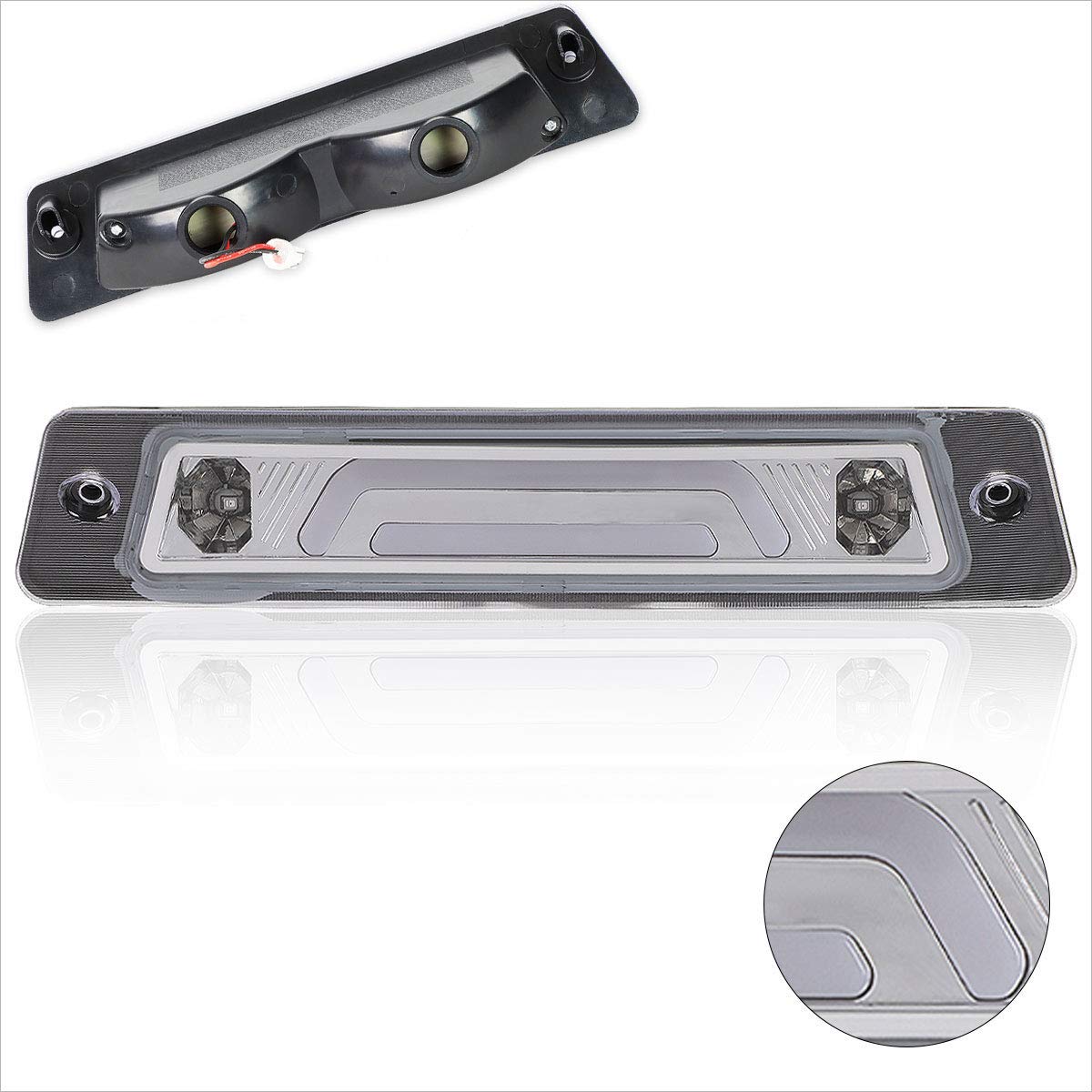 3D LED 3rd Brake Light High Mount Stop Light Compatible with Ford Mustang LX Hatchback w/OEM Spoiler 87-93,Chrome/Clear