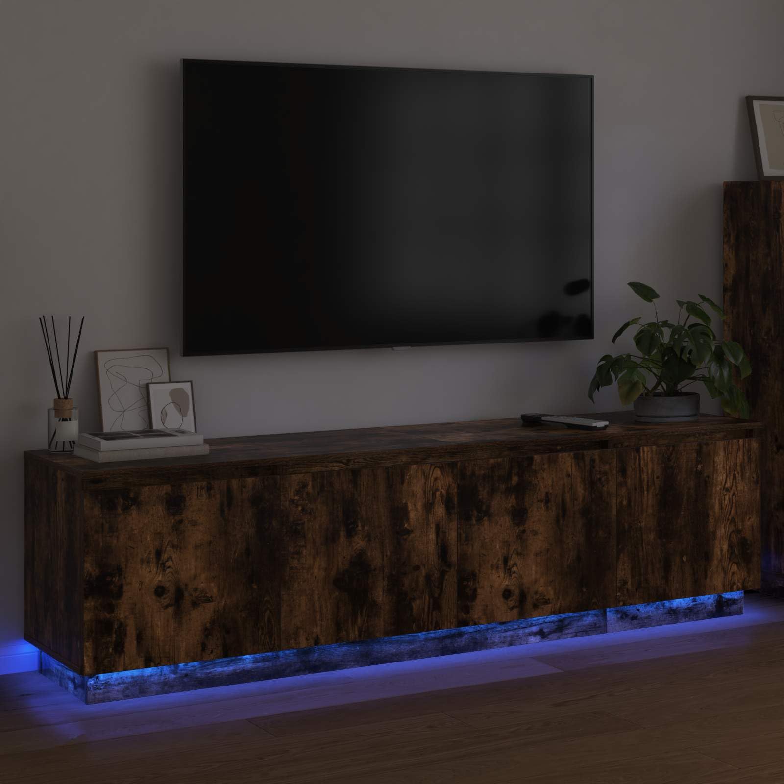 vidaXL Meuble TV Chêne fumé 180 x 38 x 49 cm Bois d'ingénierie, Solutions de Rangement Modernes, Meuble Mural rectangulaire, unité média compacte, mobilier Multifonctionnel