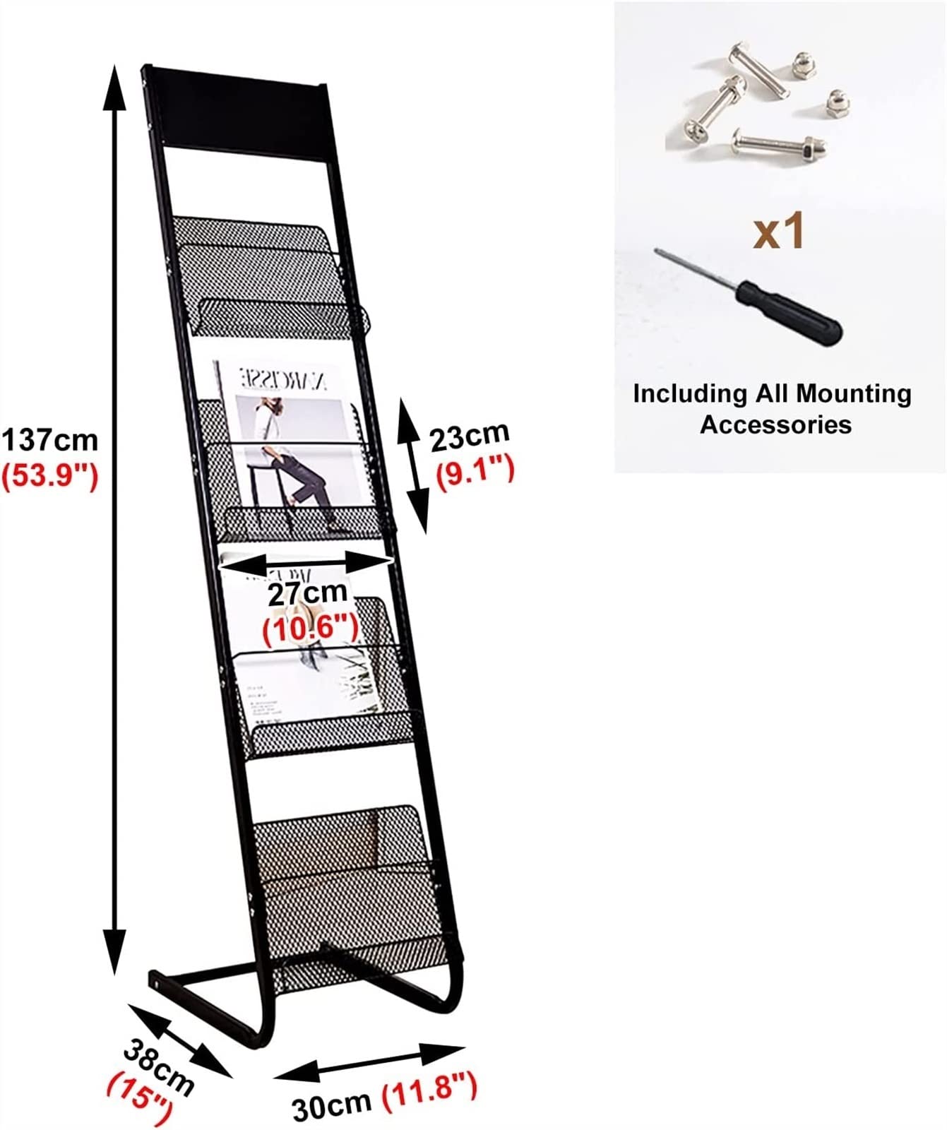 Revistero De Pie, Expositor para Exhibiciones Comerciales, Bancos, Escuelas, Ferias, Etc., con Forma De L, Fácil De Montar.(Negro)
