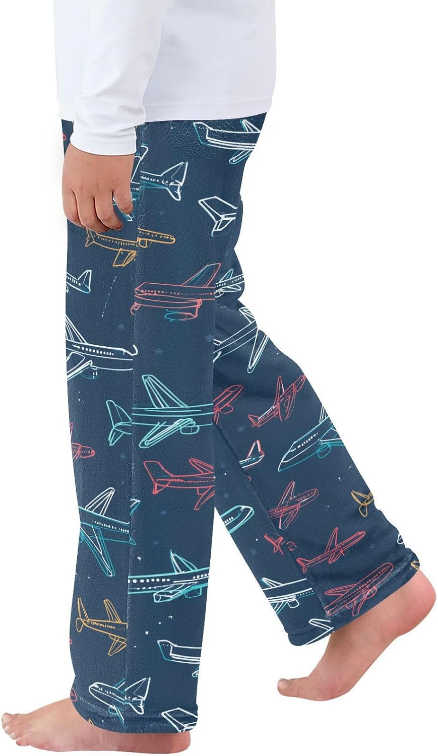 visesunny Cartoon Colorful Plane Pattern Boys Pants for Kids Fleece Bottoms Long Jogger Pants Trousers Pockets Size 6-14Y