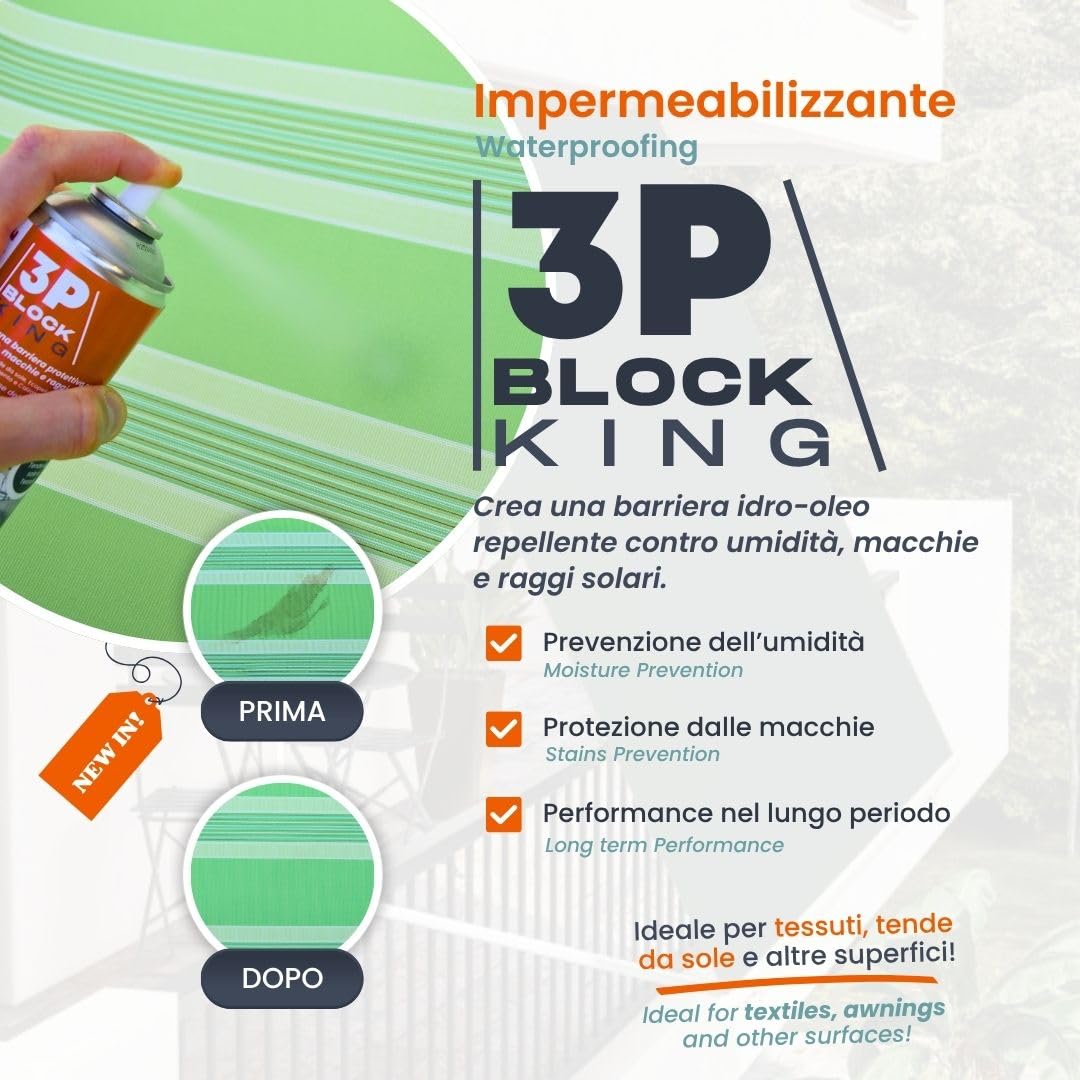 TENDAGGIMANIA Spray Impermeabilizzante per Tessuti 3P Block King 400 ml