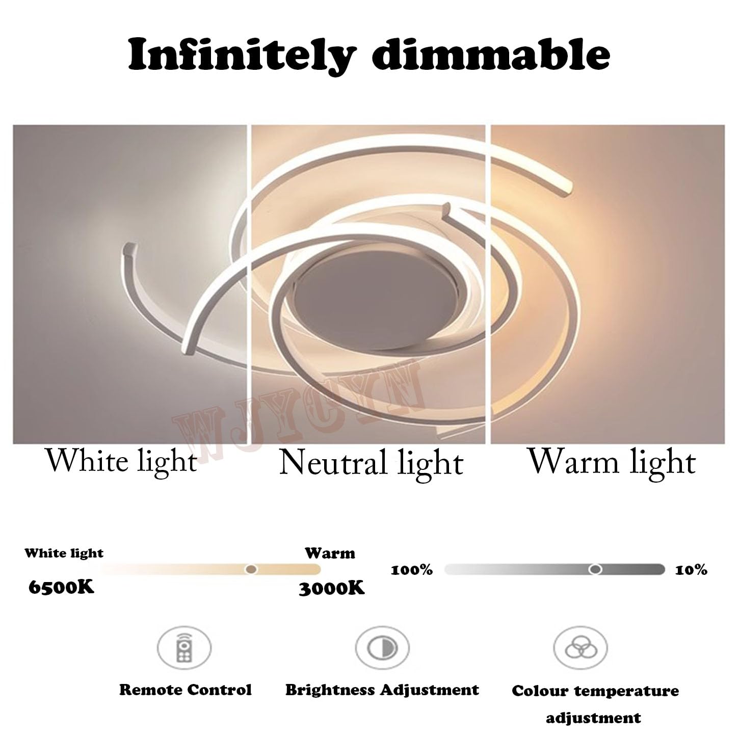 Plafoniera Bianco LED dimmerabile Plafoniera moderna di design floreale a spirale con telecomando per tavolo da pranzo camera da letto Lampada da soffitto in metallo per soggiorno Ø75cm 92W