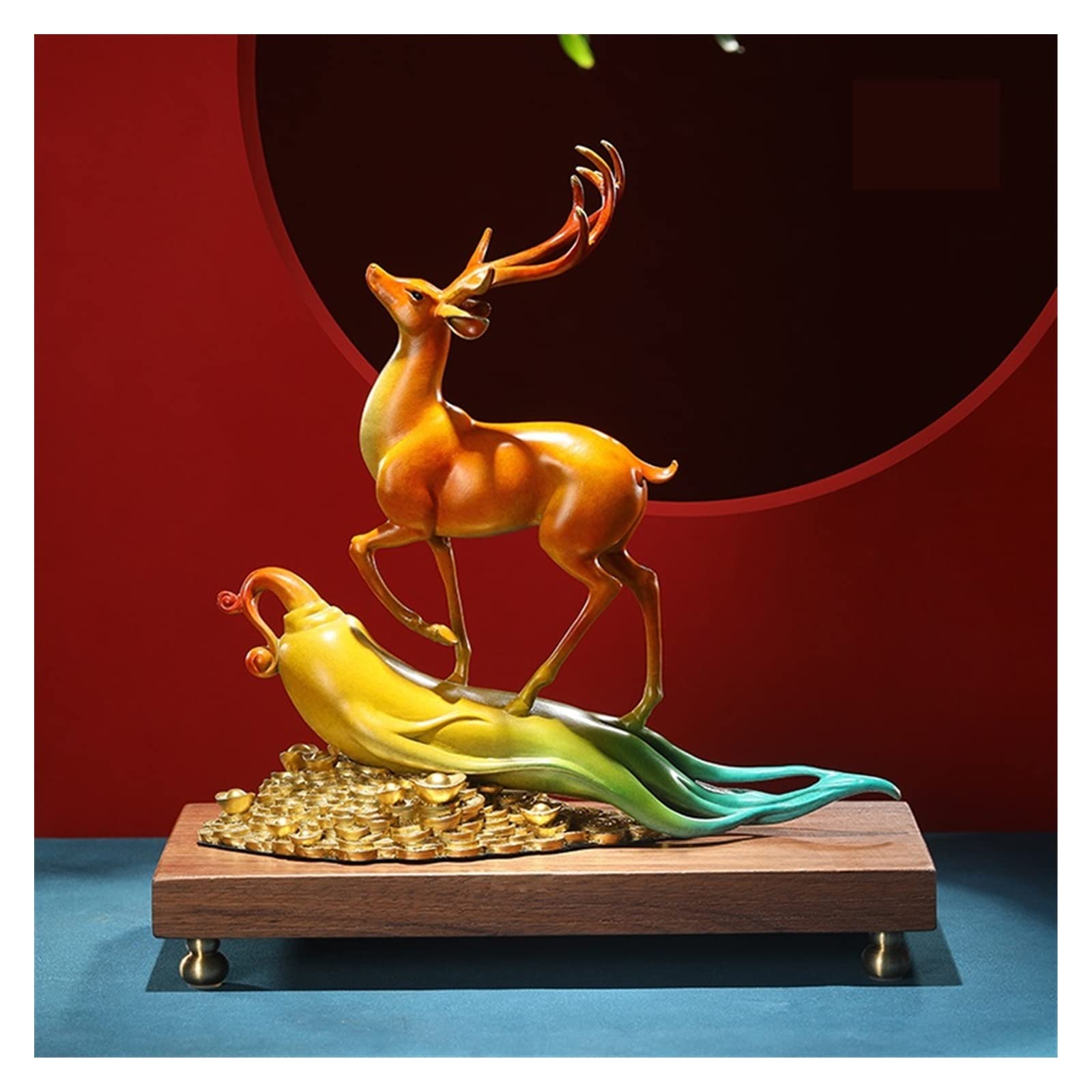 hongchenke34 Copper statue Copper deer entrance ornament living room wealthy with crafts office decoration artwork(B)