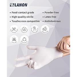 LANON Food Safe White Disposable Nitrile Gloves, Latex-Free, Powder-Free, Textured Fingertips, Cooking, Cleaning, XL